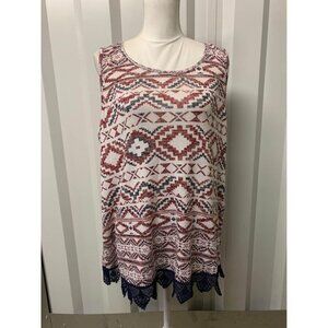 No Comment Knit Blouse Tribal Aztec Y2K Lace Trim Y2K Boho Women's Plus Size 2X